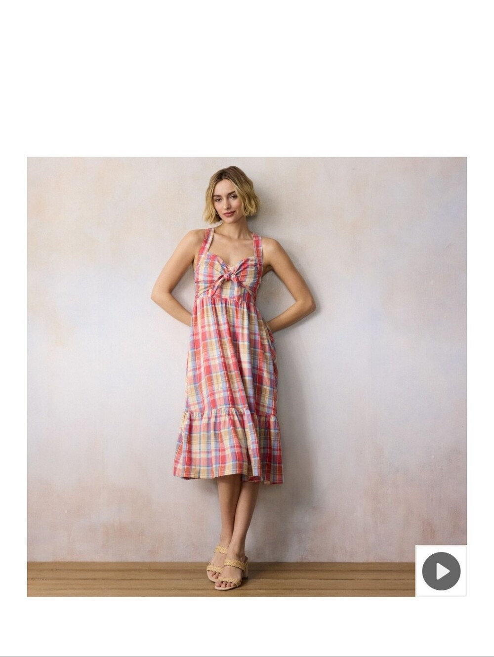 LC Lauren Conrad Red, Cream & Blue Plaid Halter Maxi Dress